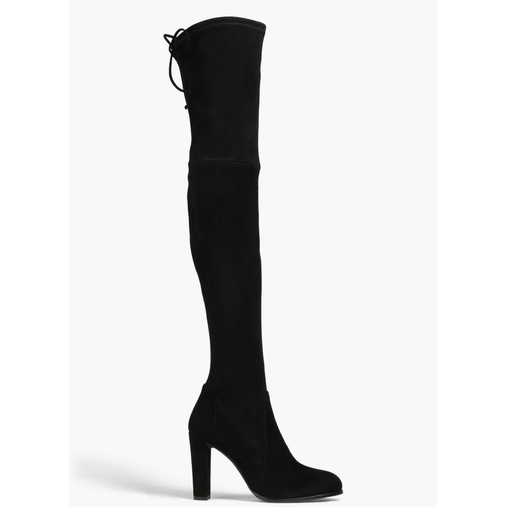 Stuart Weitzman Black Suede Over-the-Knee Block Heel Boots